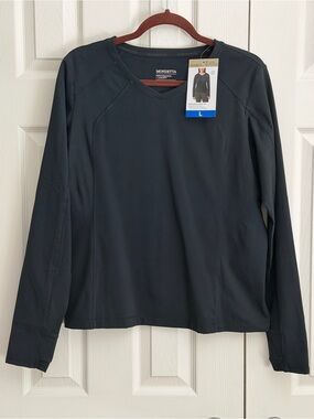 Mondetta Black Mixed Media V-Neck Long Sleeve Top